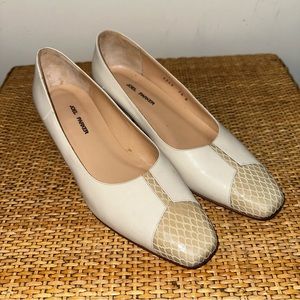 Joel Parker Women Snake Skin Made In Italy White Square Heels Pumps Leather 7.5B